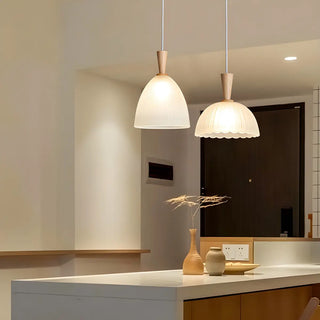 ZOWALA - Scandinavian White Frosted Glass Bell Bedroom Pendant Light Image - 2