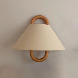 Scandinavian Beige Wooden and Fabric Cone Wall Lamp Zawala Image - 10