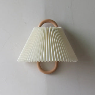 Scandinavian Beige Wooden and Fabric Cone Wall Lamp Zawala Image - 11