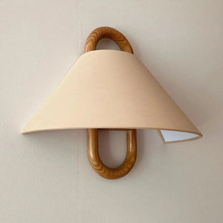 Scandinavian Beige Wooden and Fabric Cone Wall Lamp Zawala Image - 12