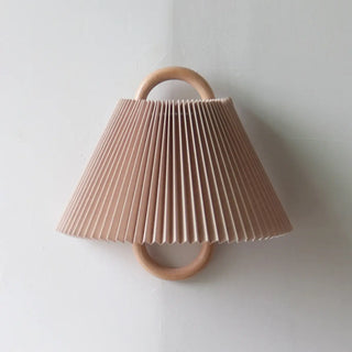 Scandinavian Beige Wooden and Fabric Cone Wall Lamp Zawala Image - 13
