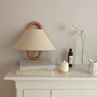 Scandinavian Beige Wooden and Fabric Cone Wall Lamp Zawala Image - 18