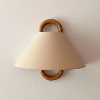 Scandinavian Beige Wooden and Fabric Cone Wall Lamp Zawala Image - 3