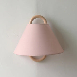 Scandinavian Beige Wooden and Fabric Cone Wall Lamp Zawala Image - 5