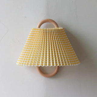 Scandinavian Beige Wooden and Fabric Cone Wall Lamp Zawala Image - 6