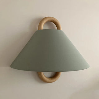 Scandinavian Beige Wooden and Fabric Cone Wall Lamp Zawala Image - 7