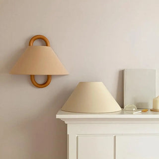 Scandinavian Beige Wooden and Fabric Cone Wall Lamp Zawala Image - 8