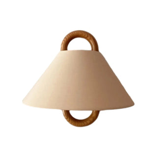Scandinavian Beige Wooden and Fabric Cone Wall Lamp Zawala Image - 9