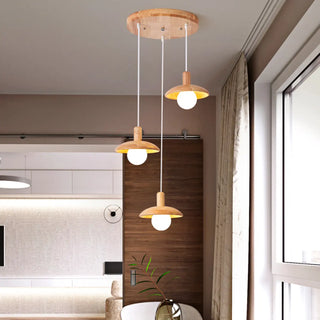 ZOWALA - Scandinavian Disc Wood Dining Room 3-Light Pendant Light Image - 2
