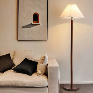 Scandinavian White Pleated Shade Wooden Floor Lamp Zawala Image - 1