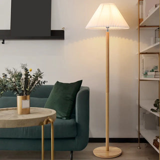 Scandinavian White Pleated Shade Wooden Floor Lamp Zawala Image - 2