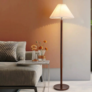 Scandinavian White Pleated Shade Wooden Floor Lamp Zawala Image - 3