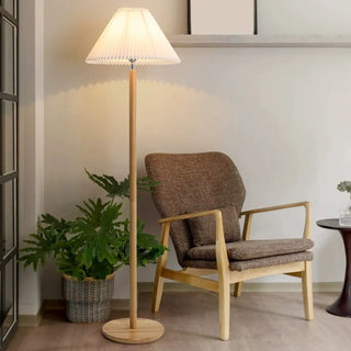 Scandinavian White Pleated Shade Wooden Floor Lamp Zawala Image - 4