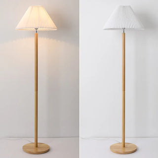 Scandinavian White Pleated Shade Wooden Floor Lamp Zawala Image - 6