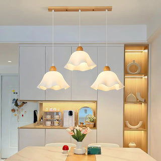 ZOWALA - Scandinavian Flower Wood Dining Room White Pendant Light Image - 1