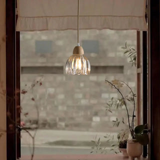 ZOWALA - Scandinavian Flower Glass Table Wood Pendant Light Image - 2