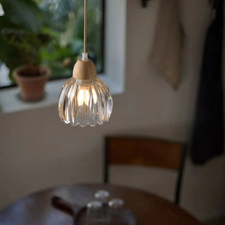 ZOWALA - Scandinavian Flower Glass Table Wood Pendant Light Image - 3