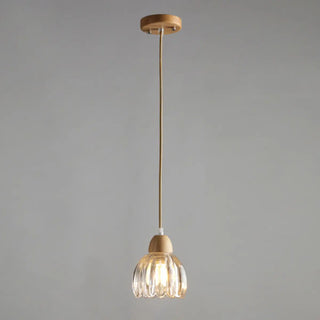 ZOWALA - Scandinavian Flower Glass Table Wood Pendant Light Image - 6