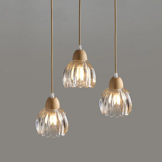 ZOWALA - Scandinavian Flower Glass Table Wood Pendant Light Image - 9