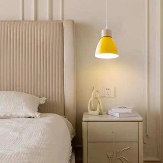 ZOWALA - Scandinavian Cone Wood Bedroom Yellow Pendant Light Image - 1