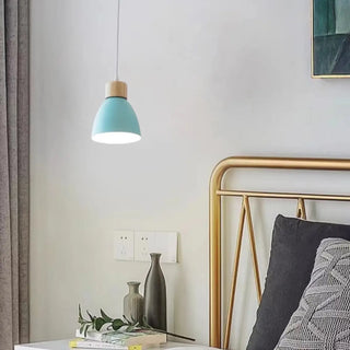 ZOWALA - Scandinavian Cone Wood Bedroom Yellow Pendant Light Image - 2