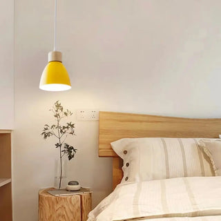 ZOWALA - Scandinavian Cone Wood Bedroom Yellow Pendant Light Image - 4