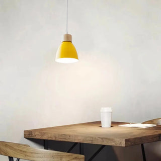 ZOWALA - Scandinavian Cone Wood Bedroom Yellow Pendant Light Image - 5