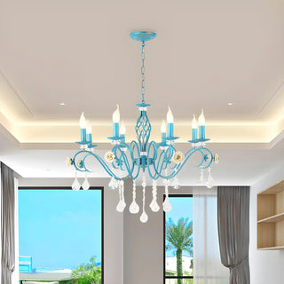 ZOWALA - Shabby Chic Blue Metal Candle Chandelier Image - 1