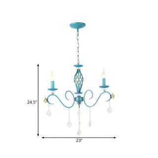 ZOWALA - Shabby Chic Blue Metal Candle Chandelier Image - 10