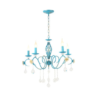 ZOWALA - Shabby Chic Blue Metal Candle Chandelier Image - 11