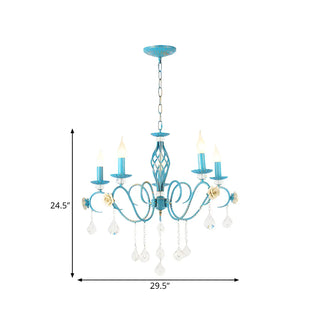 ZOWALA - Shabby Chic Blue Metal Candle Chandelier Image - 12