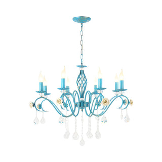ZOWALA - Shabby Chic Blue Metal Candle Chandelier Image - 13