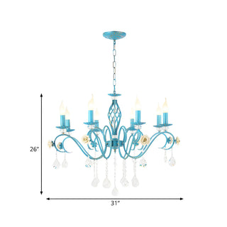 ZOWALA - Shabby Chic Blue Metal Candle Chandelier #size