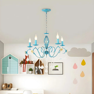 ZOWALA - Shabby Chic Blue Metal Candle Chandelier Image - 2