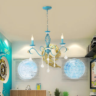 ZOWALA - Shabby Chic Blue Metal Candle Chandelier Image - 3