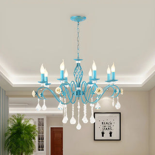 ZOWALA - Shabby Chic Blue Metal Candle Chandelier Image - 4