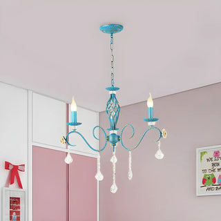 ZOWALA - Shabby Chic Blue Metal Candle Chandelier Image - 5