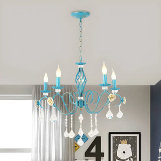 ZOWALA - Shabby Chic Blue Metal Candle Chandelier Image - 6