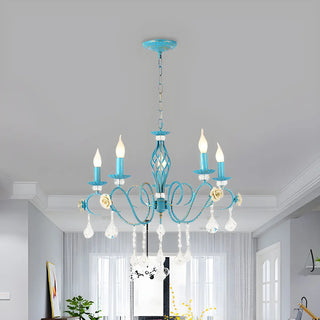 ZOWALA - Shabby Chic Blue Metal Candle Chandelier Image - 7