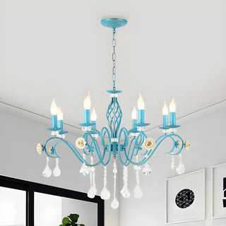 ZOWALA - Shabby Chic Blue Metal Candle Chandelier Image - 8