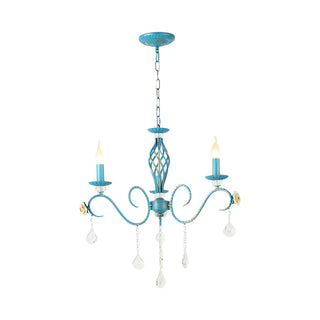 ZOWALA - Shabby Chic Blue Metal Candle Chandelier Image - 9