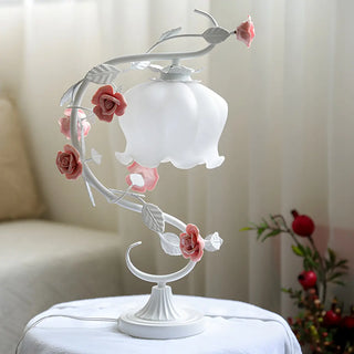 Elegant Pastoral Ceramic Rose Glass Bedside Table Lamp Zawala Image - 3