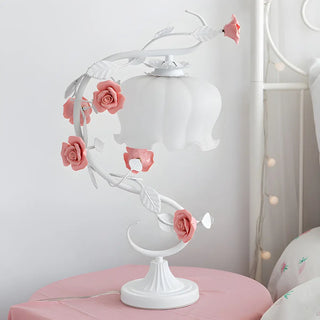 Elegant Pastoral Ceramic Rose Glass Bedside Table Lamp Zawala Image - 4