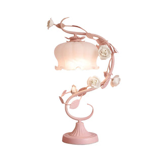 Elegant Pastoral Ceramic Rose Glass Bedside Table Lamp Zawala Image - 5