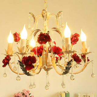 ZOWALA - Shabby Chic Rose White Candle Chandelier Image - 1