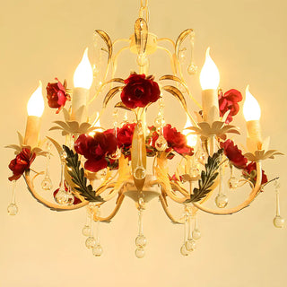 ZOWALA - Shabby Chic Rose White Candle Chandelier Image - 2