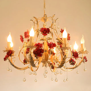 ZOWALA - Shabby Chic Rose White Candle Chandelier Image - 3