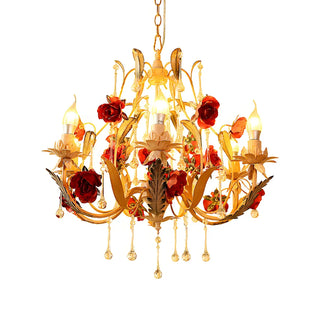 ZOWALA - Shabby Chic Rose White Candle Chandelier Image - 4