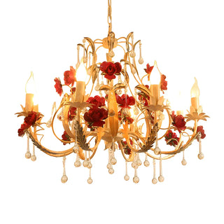 ZOWALA - Shabby Chic Rose White Candle Chandelier Image - 5
