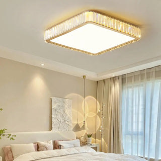 Bedroom Gold Square Crystal Flush Mount Ceiling Light Zawala Image - 1